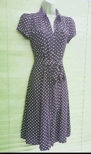 Vintage 1940s 1950s Style brown polka-dot Summer shirt dress Size 10 TWINWOOD