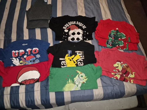 Lot of 12 Christmas Novelty Graphic T-Shirts From Multicolor Cotton Size 6/7 Sm
