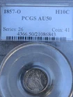 New Listing1857 SEATED LIBERTY HALF DIME   PCGS AU50 Nicely Toned