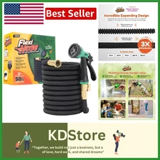 8-Pattern Expandable Garden Hose with No-Kink Flexibility & Brass Fittings