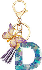 Initial Letter Keychains for Girls Women Pink Purple Green Cute Butterfly Heart