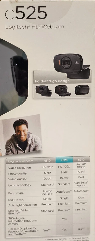 Logitech C525 720p HD Wired Webcam USB V-U0023 Foldable Auto-Focus Black - Image 3 of 3