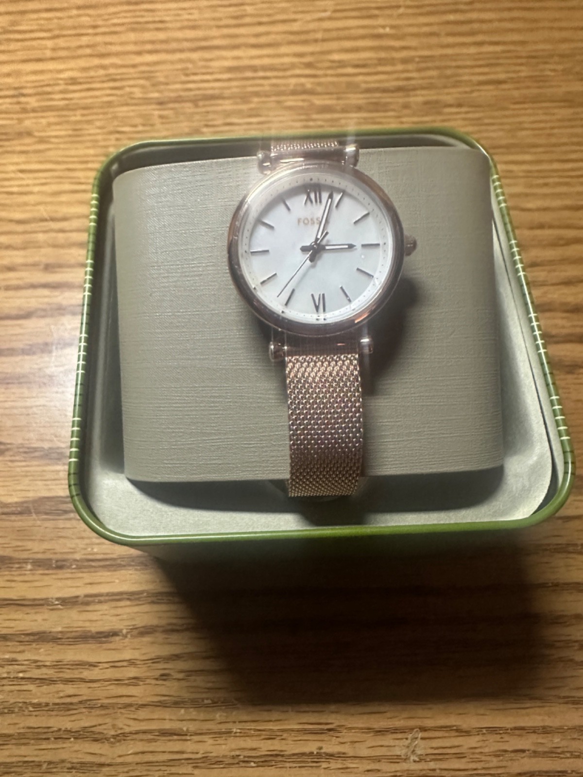 New Fossil Carlie Three-Hand Rose Gold-Tone Stainless Steel Watch With Price Tag