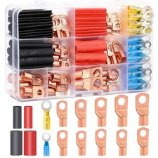 /110PCS Battery Cable Ends AWG 2 4 6 8 10 12 14 16 Gauge Copper Cable Wire Lu...