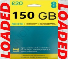 EE Data Sim card 2G -4G & 5G  Preloaded With 150GB Data LOAD PACKAGE EE PROMO
