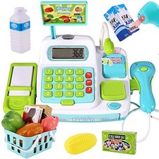 Kids Pretend Play Toy Till Cash Register with Scanner for Ages 3 4 5 +