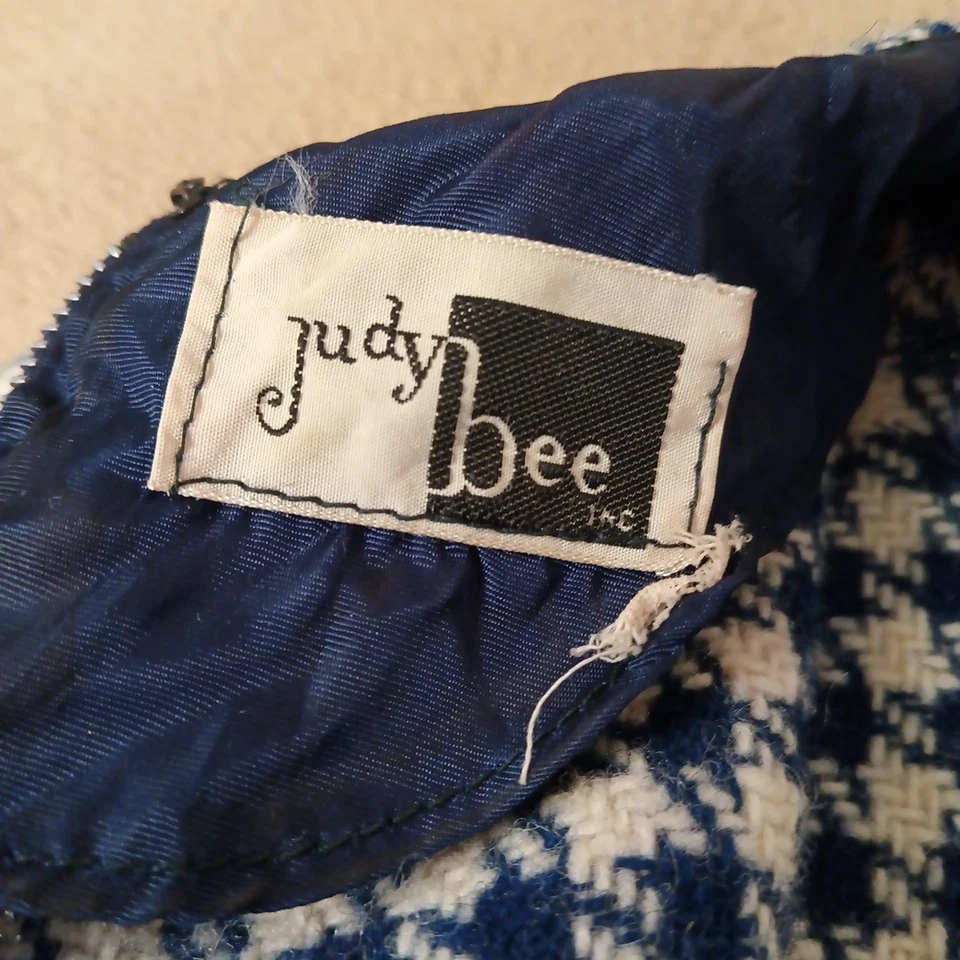 Vestido de Lana a Cuadros Azul Marino y Blanco Mod Años 50/60 Real Vintage (Judy Bee) Foto 2 de 4