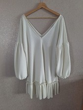 Asos Women's Textured Puff Sleeve Cream Casual Smock Dress Size 16