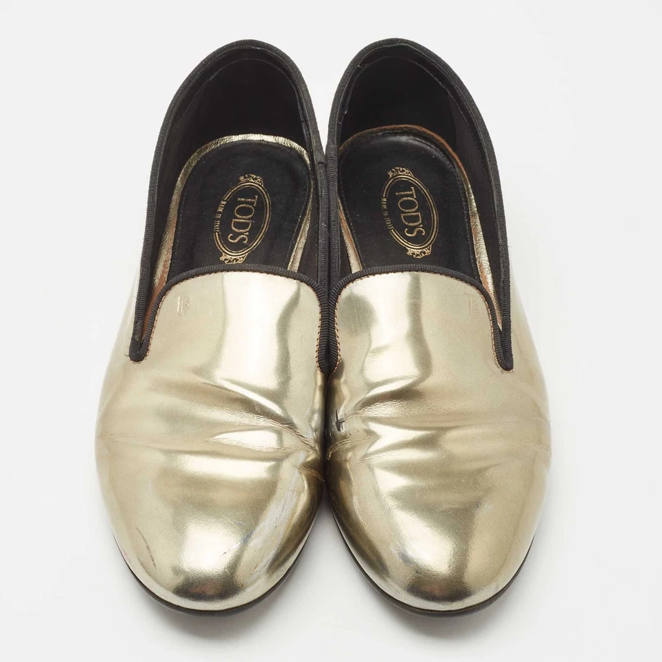 Tod's Metallic Leather Smoking Slippers Size 36 - Image 3 of 4