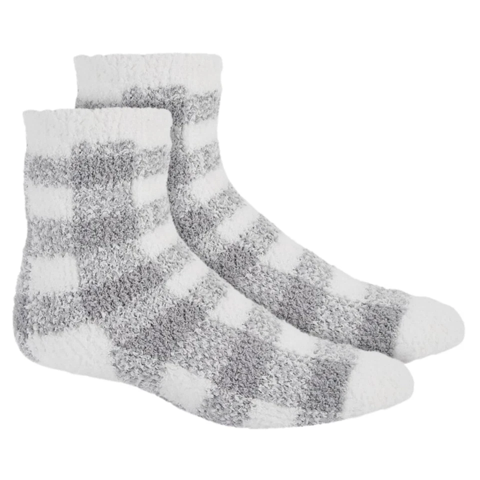 CHARTER CLUB Women's 2-Pack Fuzzy Butter Socks One Size Pink Gray Plaid - Image 3 of 4