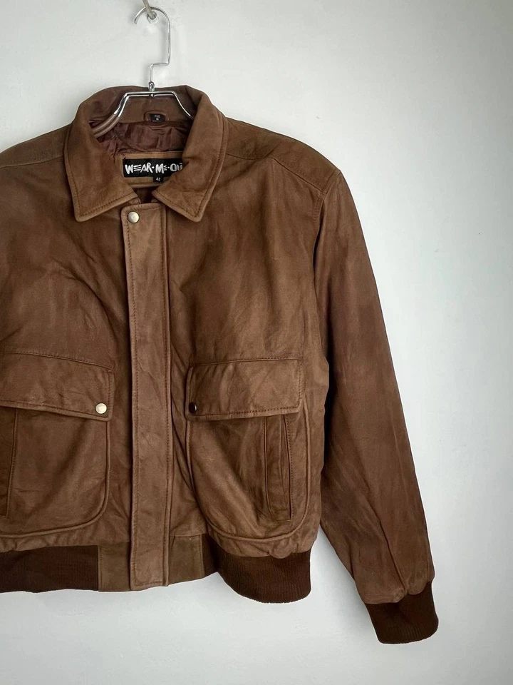 Wear Me Out Suede Leather Bomber Jacket Brown Indonesia Size 42 Medium - Image 4 of 4