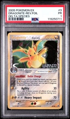 PSA 1 2005 Pokemon EX Delta Species Dragonite Reverse Holo Rare 3/113