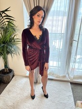 Luxurious Velvet Wrap Mini Dress Party Evening Cocktail Clubbing Bodycon
