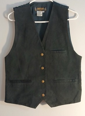 Vintage Don't Stop Classics Suede Leather Vest Size Large Black Cowboy Western 