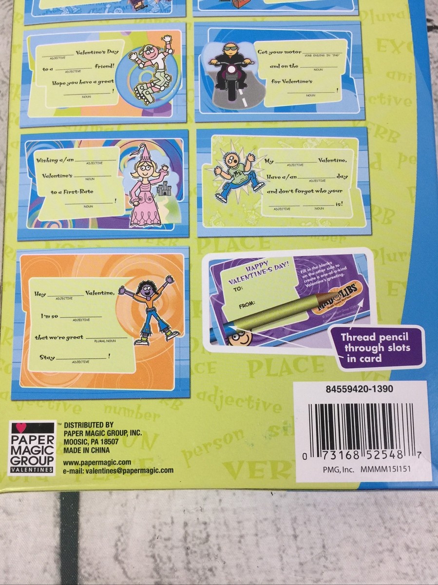 Mad Libs 16 Valentines Cards 16 Pencils Vocabulary Word Puzzles Educational