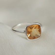 Gorgeous Natural Citrine Cushion Cut 925 Sterling Silver Engagement Ring