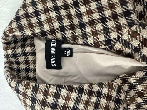 Cappotto lungo doppiopetto Steve Madden principe a quadri marrone - taglia Small - Foto 4 di 14