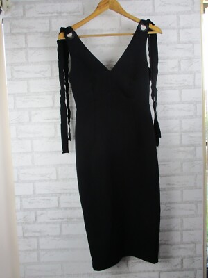 Zara Basic womens pencil dress black S v-neck exposed zip strappy