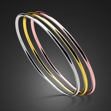 925 Sterling Silver 2MM 3 Colors Round Circle Bangle Bracelet for Women Girls