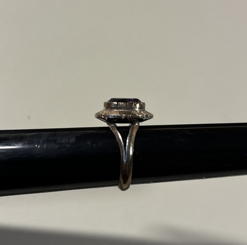 Antique Art Deco Sterling Amethyst Ring Size 7.5 - Picture 5 of 12