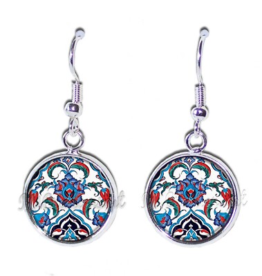 Pretty Ottoman Turkish Iznik Pattern Handmade Resin Dangling Earrings 16MM SIZE