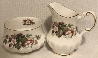Rosina Queen's China Flower Berry Cream and Open Sugar Set Made In England