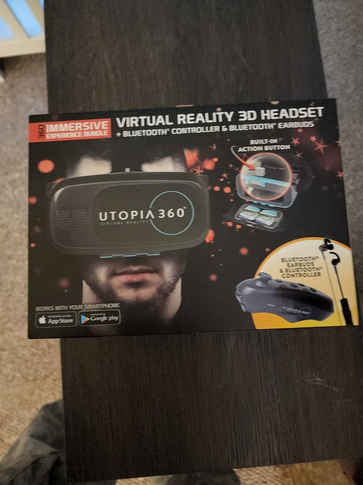 Utopia ReTrak 360 Degree 3D VR Headset Bundle Bluetooth Earbuds & Controller NIB - Image 2 of 2