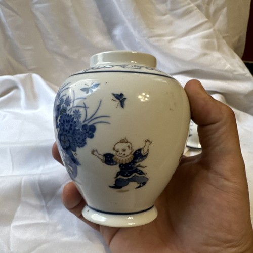 Japoński porcelanowy słoik imbirowy urna kwiatowy niebieski biały 6" wysokości + drewniana podstawa vintage - Zdjęcie 8 z 8