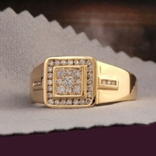 14k Yellow Gold 1CT Round Natural Diamond Cluster Ring For Men Engagement Gift