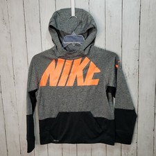 Nike Therma Boys Training Hoodie 899627-091 Carbon Black Orange Size Large