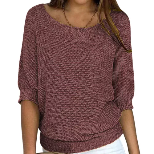 Damen Pullover Oberteile Einfarbig Pulli Frauen Locker - Bild 22 von 46