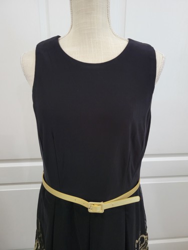 R & K Party Dress Black Tulle Size 12 Gold Embroidery Fit & Flare Sleeveless - Picture 4 of 12