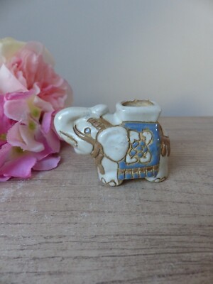 Kleine Vintage Keramik Vase mit Elefantenfigur, Mini Vase Elefant