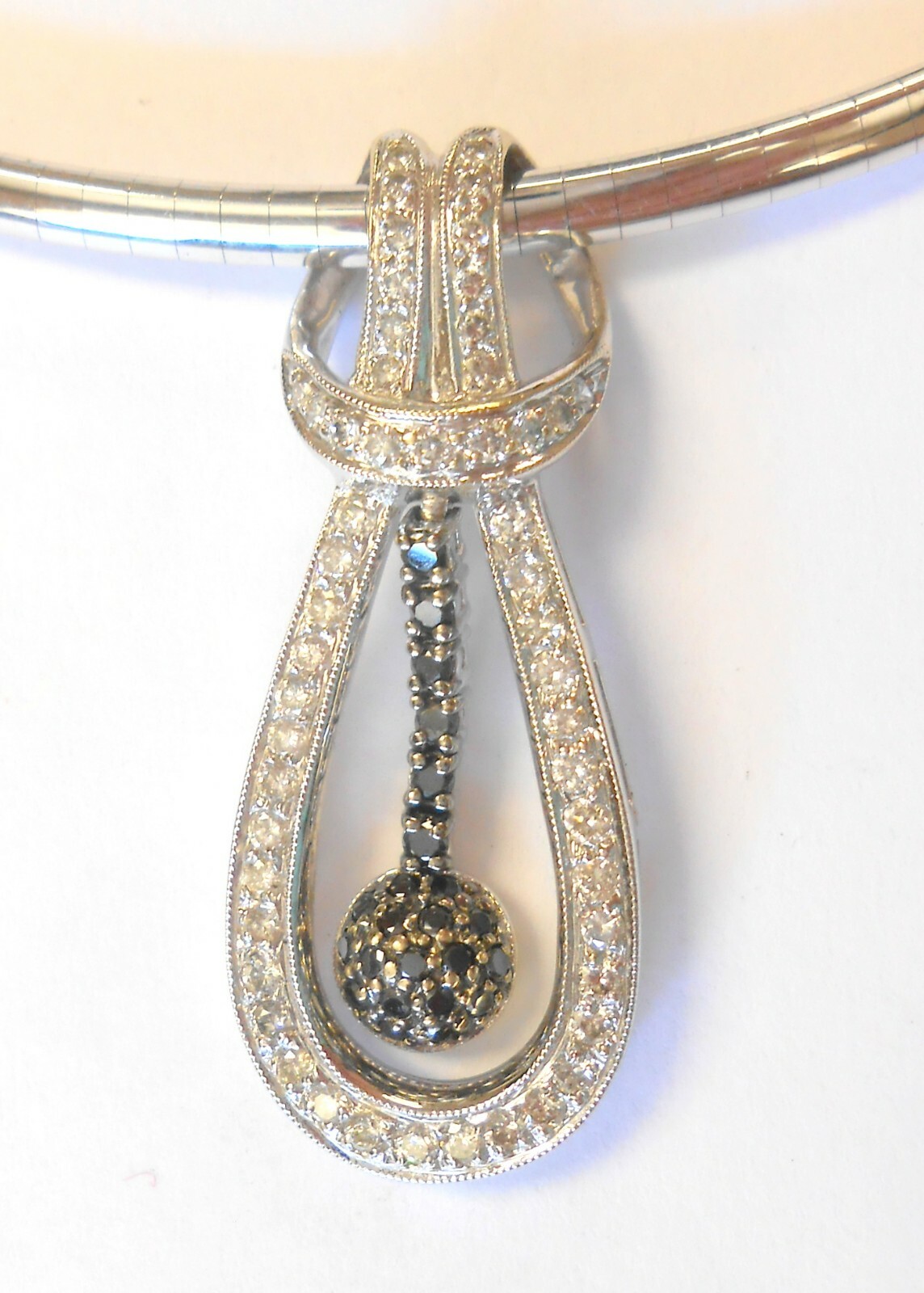 Black & White Diamond Studded Loop Dangle Slide P… - image 1