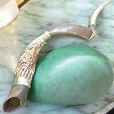 SUPER SALE Authentic Yemenite Long Shofar Coated 925 Sterling Silver Kudu Gold