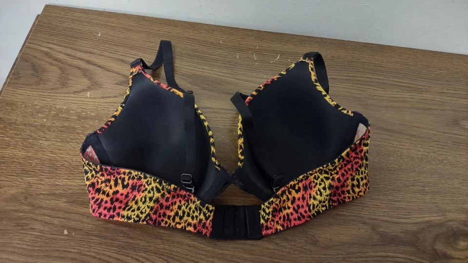 Lily of France Red Yellow Orange Animal Leopard Print Push Up Bra Size 36C - Image 2 of 4