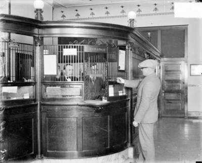 Three Unidentified Men Reenacting A Robbery At The Lemont Nationa - Old Photo