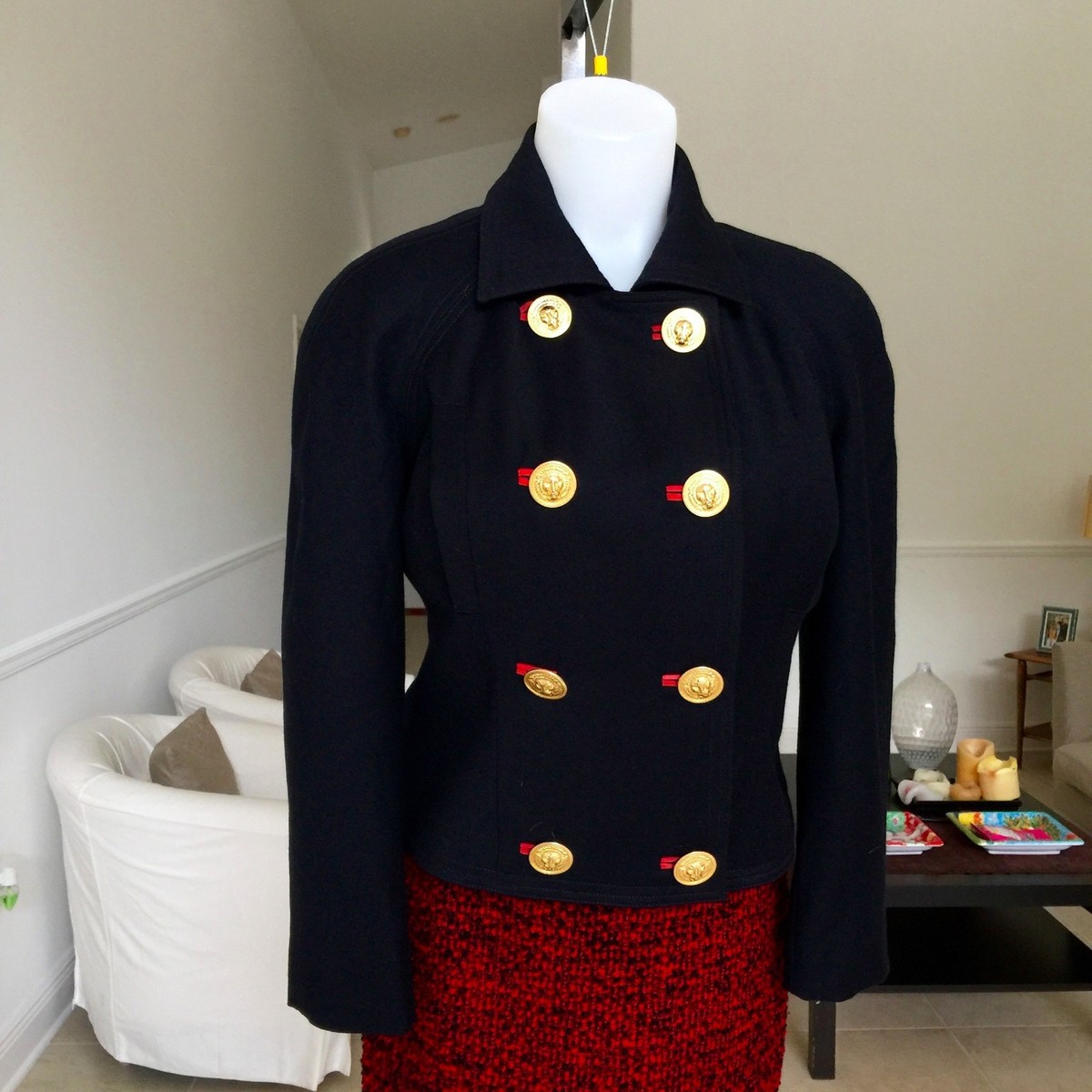 GIANNI VERSACE VERSUS navy blue virgin wool suede jacket size 8