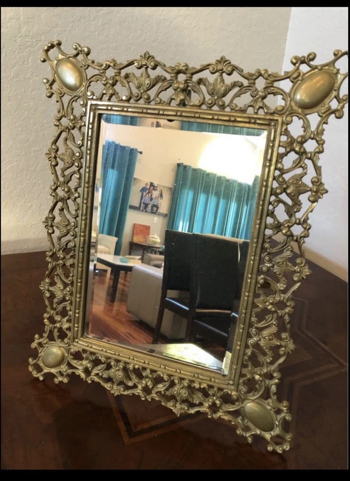 Espejo tocador antiguo barroco rococó dorado hoja de acanto ornamentado Foto 4 de 4