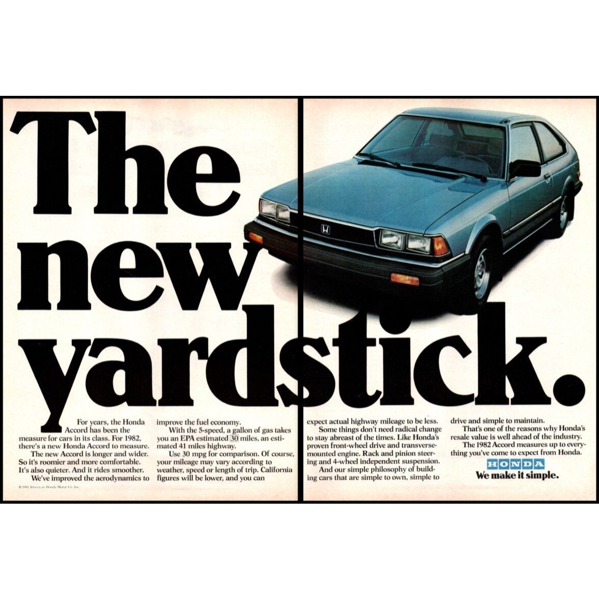 1982 Honda Accord 2 Door Hatchback 2 Page Vintage Print Ad Yard