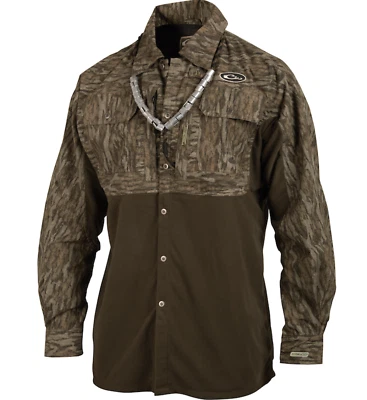 DRAKE WATERFOWL SYSTEMS Drake Waterfowl EST EqWader Button Up Two Tone Shirt Color Bottomlands SZ SMALL
