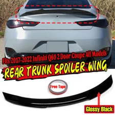 For 17-Up Infiniti Q60 PSM Style High Kick Glossy Black Rear Trunk Wing Spoiler