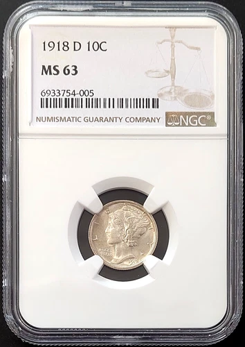 1918 D Mercury Dime certified MS 63 by NGC!