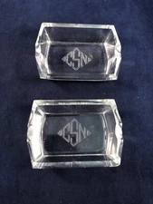 Pair of Vintage Etched CSN Glass Rectangular Miniature Trinket Ashtray Ring Dish