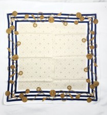 Authentic Fendi Cotton Hankerchief Pocket Square Navy Stripes  Gold Chains READ