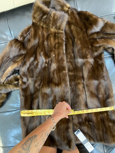 REAL MINK fur coat brown jacket size M 1109616 NEW MEDIUM BELTED STAND UP COLLAR - Picture 13 of 16