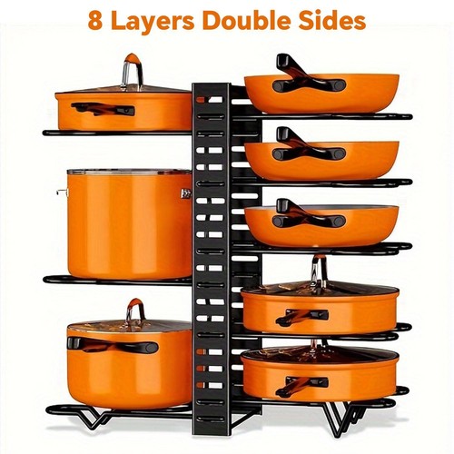 8-Tier Pot &Pan Organizer Rack Heavy-Duty Metal Space-Saver Kitchen Holder Decor - Picture 26 of 26