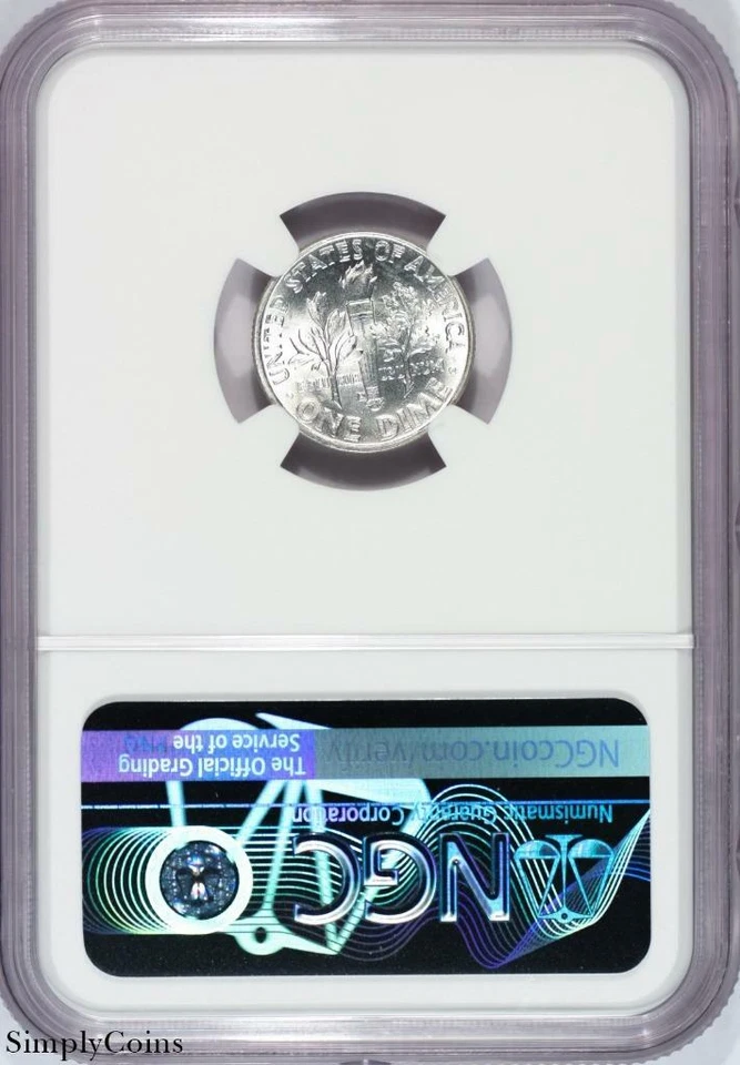 Moneda de diez centavos Roosevelt 1953-D RPM FS-501 NGC MS65 FT D/HORIZON D banda de antorcha completa FB Foto 2 de 2