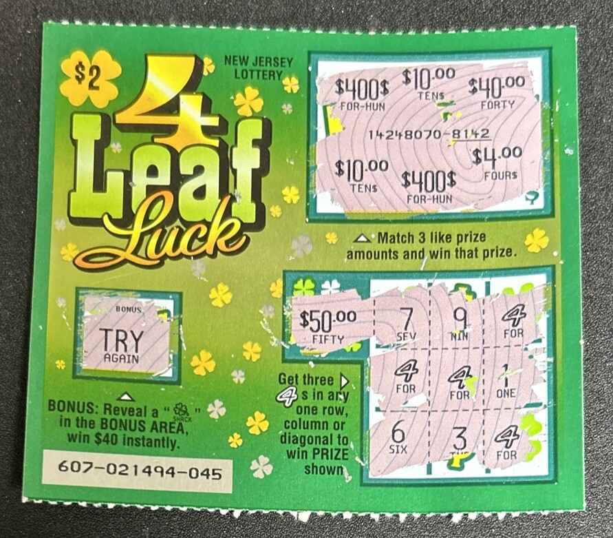 Collectible Losing NJ “4-Leaf Clover Luck” Scratch Off Lottery