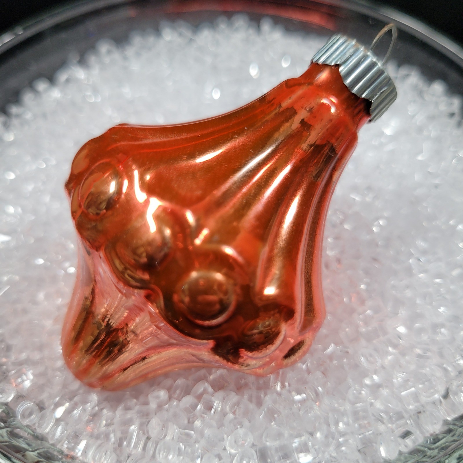 Shiny Brite Orange Spinning Top Ribbed Fluted Glass Christmas Ornament Kitsch 2